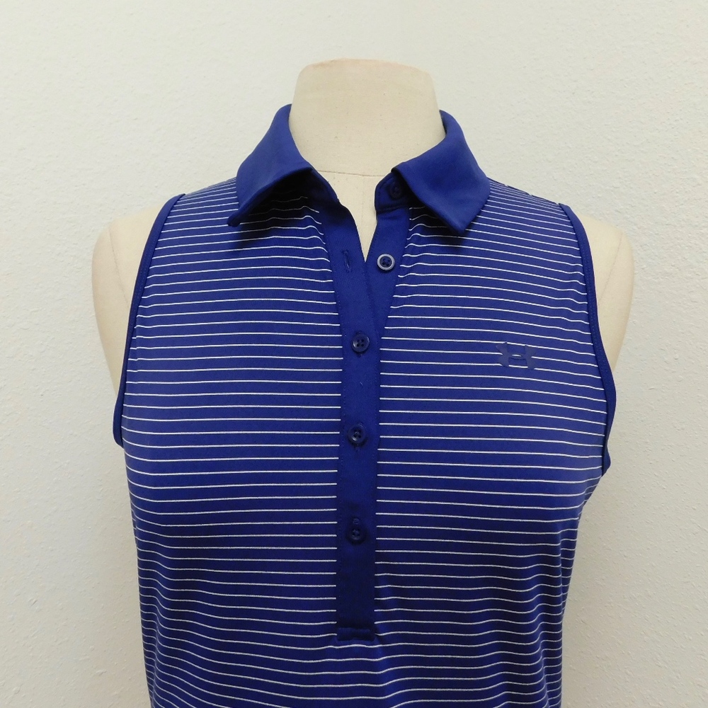 UNDER ARMOUR ~ Zinger Sleeveless Polo BLUE Stripe_2